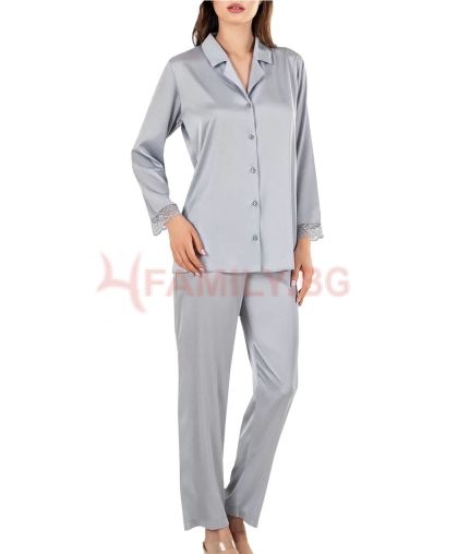 Дамска пижама сатен сив, размери S - XL