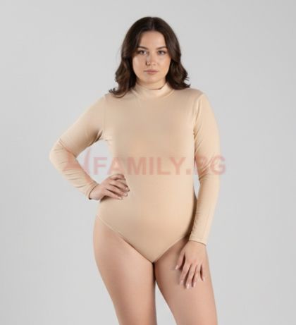 Макси боди полуполо бежово, размери 2XL - 3XL