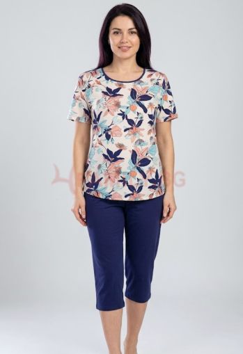 Дамска пижама с къс ръкав и 7/8 панталон, размери XL - 3XL