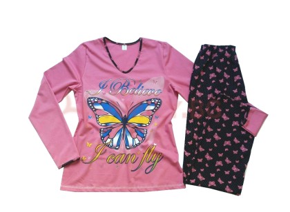 Дамска памучна пижама Пеперуди, размери M - L