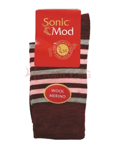 Вълнени чорапи райе бордо, размер 36-39