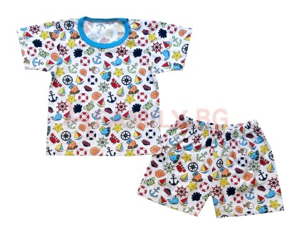 Детски летни пижами с морски принт, размери 104см - 116см