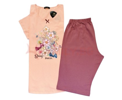 Дамска лятна пижама Цветя, размери L - XL