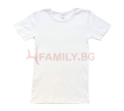 Бяла детска тениска рипс, размери 110см - 152см