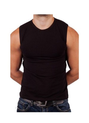 Мъжки черни тениски без ръкав, памук + еластан