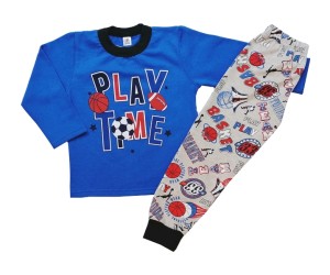 Ватирани пижами PLAY TIME кралско сини, размери 98см - 158см