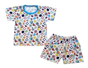 Детски летни пижами с морски принт, размери 104см - 116см
