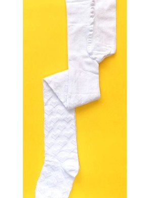  Детски бял чорапогащник с мотив сърца, размери 116см - 146см