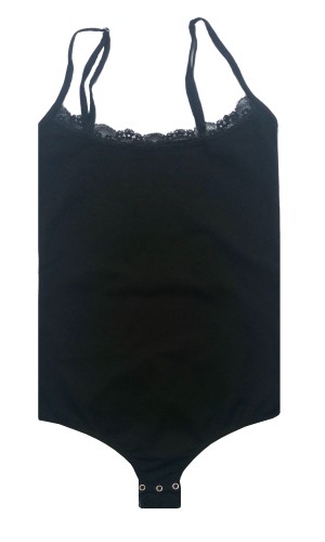 Черно боди тънки презрамки и бразилиана, размери S - XL