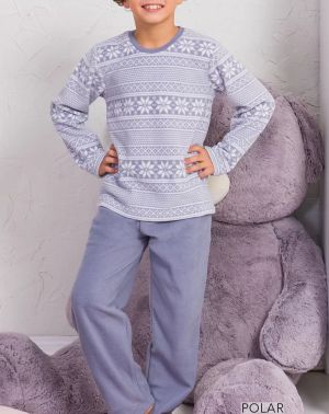 Детска коледна пижама полар Снежинки, размери 7г - 12г