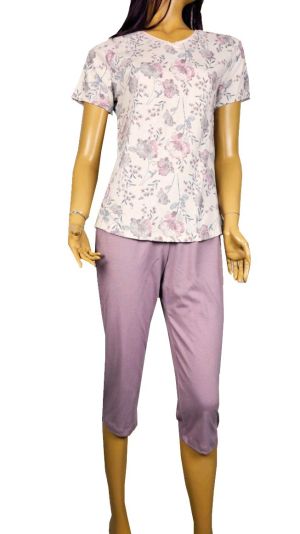 Дамска пижама флорална, 7/8 панталон, размери M - 2XL