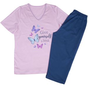 Дамска пижама Пеперуди с къс ръкав и 7/8 панталон, размери XL - 3XL