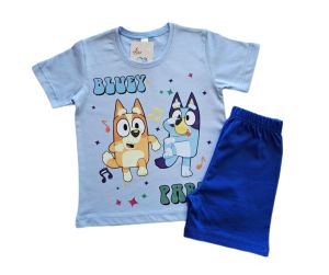 Детска лятна пижама с кучета Bluey party, размери 92см - 128см